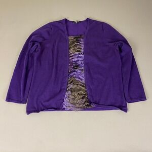 Notations‎ Cardigan Sweater Women's Plus Size 2X Purple Ruffle Trim Open Front